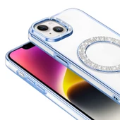 iPhone 13 Kılıf Pırlanta Taş Tasarımlı M-safe Şarj Özellikli Karetta Silikon Kılıf thumbnail 10