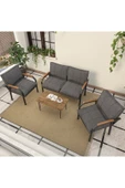 Mygusi Hayal Serisi Balkon, Bahçe, Cafe - Metal Kanepe Koltuk Takımı - 2+1+1 Sehpalı - Koyu Gri - 3