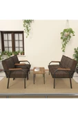 Mygusi Hayal Serisi Balkon, Bahçe, Cafe - Metal Kanepe Koltuk Takımı - 2+1+1 Sehpalı - Kahverengi - 2