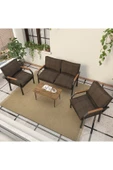 Mygusi Hayal Serisi Balkon, Bahçe, Cafe - Metal Kanepe Koltuk Takımı - 2+1+1 Sehpalı - Kahverengi - 3