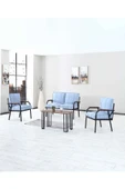 Mygusi Hayal Serisi Balkon, Bahçe, Cafe - Metal Kanepe Koltuk Takımı - 2+1+1 Sehpalı - Turkuaz - 1