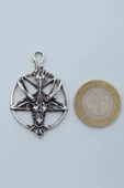 Pentagram Yıldızı Keçi Kafası Gümüş Kaplama Düz Zincir Kolye thumbnail 4