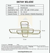 TT Aydınlatma TT324-FSR  57 x 17 Profil Fransız Sarı Kaplama 3 lü Plafonyer Led Avize thumbnail 4