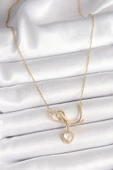 316L Çelik Gold Renk Zincir Zirkon Taşlı Düğüm Sallantı Kalp Model Kadın Kolye - TJ-BKO9857 - 2