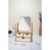 Piev Bambu Üç Çekmeceli 360 Derece Dönebilen Aynalı Kozmetik Organizer - 2