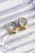 Pirinç Gold Gümüş Renkli Oval Bombeli Küpe - TJ-BKP9221 - 1