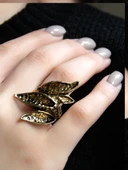 Üçlü Çiçek Desenli Antik Model Kadın Ayarlanabilir Yüzük Euy1256 thumbnail 2