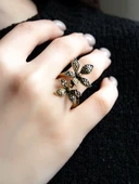 İkili Çiçek Modelli Kadın Antik ayarlanabilir Yüzük Euy1259 thumbnail 2