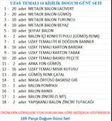 UZAY TEMALI 16 KİŞİLİK DOĞUM GÜNÜ SETİ - 2