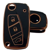 Linea Fiorino Nemo Bipper Uyumlu Nano Anahtar Kılıfı Kumanda Kılıfı Oto Anahtarlık Siyah Gold thumbnail 1