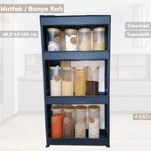 4 Katlı Mutfak Rafı Tekerlekli Organizer Dar Banyo Düzenleyici Motek Siyah Banyo Rafı - 1