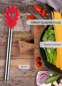 Silikon Spagetti Kaşığı Paslanmaz Saplı Kırmızı 32 cm - 1