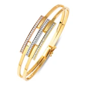 Üç Sıra Taşı 14 Ayar Altın Kaburga Kelepçe Bileklik KLP31 - 1