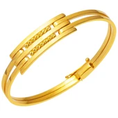 Üç Sıra Dorikalı 14 Ayar Kaburga Kelepçe Bileklik KLP18 - 1