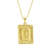 Pullu C Harfi Zincir Kolye KLY2029 - 1