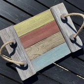 Masif Ahşap Eskitme Country Tarzı Halat Saplı Kahve ve Çay Sunum Tepsisi thumbnail 2