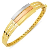 Üç Sıra Renkli 14 Ayar Altın Kaburga Kelepçe Bileklik KLP07 - 1