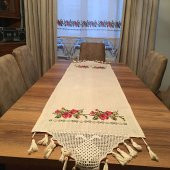 Kanaviçe Runner- Buzdolabı Örtüsü  Gül Demet 100 Pamuk - 6
