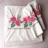 Çift Kişilik Kanaviçe İşlemeli Pike Takımı-Pembe - 5