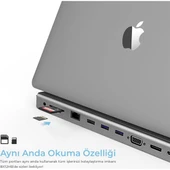 BX12HB 11’i 1 Arada Type-C Çok Portlu Laptop ve Tablet Standı 3.5mm Mic+Gigabit Ethernet+Micro SD/SD+USB 3.0+USB 2.0+VGA+HDMI (UHD 30 Hz/4K)+Type-C (PD) - 6