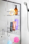 Paslanmaz 2 Katlı Askılı Banyo Duş Rafı Sabunluk Duşakabin Şampuanlık thumbnail 1