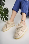 Muggo KAMPUS Garantili Kadın Ortopedik Günlük Bağcıklı Yürüyüş Koşu Sneaker Spor Ayakkabı  BEJ 37 - 6
