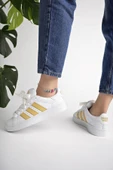 Muggo KAMPUS Garantili Kadın Ortopedik Günlük Bağcıklı Yürüyüş Koşu Sneaker Spor Ayakkabı  BEYAZ ALTIN 37 - 3