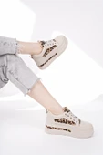 Muggo ZARİNA Kadın Kalın Taban Leopar Desenli Bağcıklı Günlük Sneaker Spor Ayakkabı  TEN 37 - 6