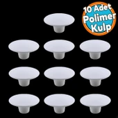 Mantar Kulp Düğme 10 ADET Mobilya Dolabı Çekmece Mutfak Dolap Kulpu Kulbu Plastik Beyaz thumbnail 1