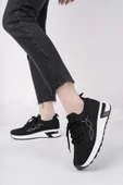 Muggo MARTHA Kadın Kalın Taban Günlük Triko Taşlı Bağcıklı Sneaker Spor Ayakkabı  SİYAH 37 - 6