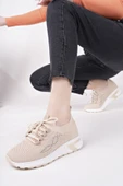 Muggo MARTHA Kadın Kalın Taban Günlük Triko Taşlı Bağcıklı Sneaker Spor Ayakkabı  BEJ 38 - 6