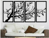 Dekoratif Son Bahar Siyah 4'lü Hayat Ağacı Ahşap Tablo - 2
