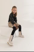Muggo SUGAR Garantili Çocuk Unisex Rahat Kalıp Önü Fermuarlı İçi Kürklü Yağmur ve Kar Botu  BEJ 26 - 5