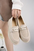Muggo SAKURA Metal Tokalı Triko Kadın Loafer Günlük Makosen Ayakkabı  BEJ 39 - 3