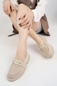 Muggo SAKURA Metal Tokalı Triko Kadın Loafer Günlük Makosen Ayakkabı  BEJ 39 - 6