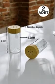 2 Li Bambu Kapaklı Cam Tuzluk,Baharatlık 8 Cm - 2