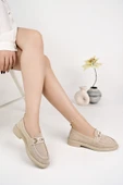 Muggo SAKURA Metal Tokalı Triko Kadın Loafer Günlük Makosen Ayakkabı  BEJ 39 - 7