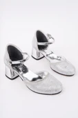 Muggo ELSE Bilekten Bağlamalı Simli Kız Çocuk Kısa Topuklu Ayakkabı  GÜMÜŞ 36 thumbnail 2