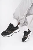 Muggo MELODY Kadın Kalın Taban Günlük Leopar Desenli Bağcıklı Sneaker Spor Ayakkabı  SİYAH 39 - 5