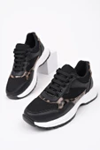 Muggo MELODY Kadın Kalın Taban Günlük Leopar Desenli Bağcıklı Sneaker Spor Ayakkabı  SİYAH 39 - 2