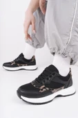 Muggo MELODY Kadın Kalın Taban Günlük Leopar Desenli Bağcıklı Sneaker Spor Ayakkabı  SİYAH 39 - 6