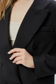 Siyah Oversize Kruvaze Yaka Astarlı Blazer Ceket - 4