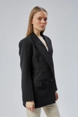 Siyah Oversize Kruvaze Yaka Astarlı Blazer Ceket - 7