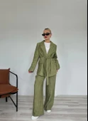Kadın Keten Ceket Pantolon Takım Haki thumbnail 1