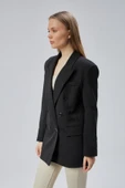 Siyah Oversize Kruvaze Yaka Astarlı Blazer Ceket - 6