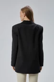 Siyah Oversize Kruvaze Yaka Astarlı Blazer Ceket - 8