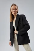 Siyah Oversize Kruvaze Yaka Astarlı Blazer Ceket - 1
