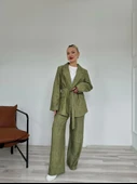 Kadın Keten Ceket Pantolon Takım Haki thumbnail 3
