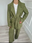 Kadın Keten Ceket Pantolon Takım Haki thumbnail 6