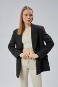 Siyah Oversize Kruvaze Yaka Astarlı Blazer Ceket - 2